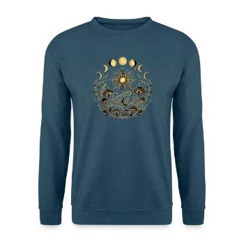Goldene Kröte mit Pilzen und Mondphasen - Unisex Pullover - Indigoblau - Vorne