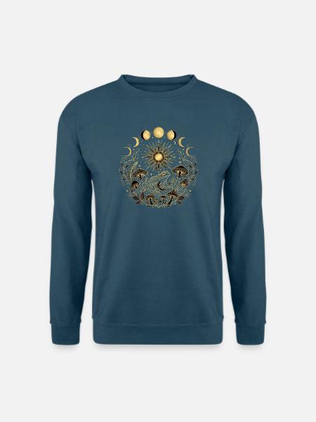 Goldene Kröte mit Pilzen und Mondphasen - Unisex Pullover - Indigoblau