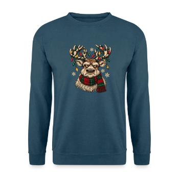 Festliche Rentiere mit Weihnachtslichtern - Unisex Pullover - Indigoblau - Vorne