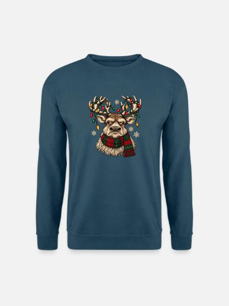 Festliche Rentiere mit Weihnachtslichtern - Unisex Pullover - Indigoblau
