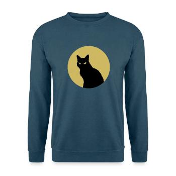 sitzende Katze im Vollmond Silhouette - Unisex Pullover - Indigoblau - Vorne