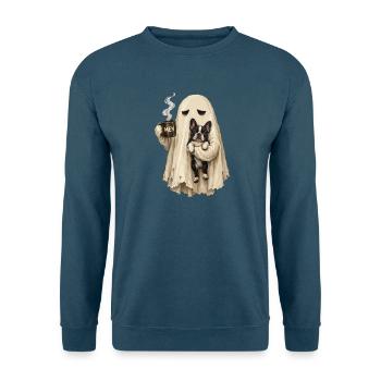 MEH Geist Mit Französischer Bulldogge Zu Halloween - Unisex Pullover - Indigoblau - Vorne