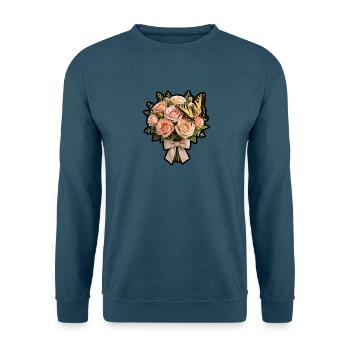 Pfirsichrosen mit Schmetterling - Unisex Pullover - Indigoblau - Vorne