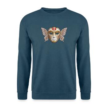 Goldene Flügelmaske mit Peru-Emblem - Unisex Pullover - Indigoblau - Vorne