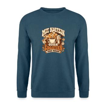 Mit Koffein gegen Engstirn – Kaffee Humor - Unisex Pullover - Indigoblau - Vorne