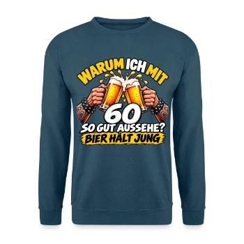 60 Jahre – Bier hält jung | Lustiges Biershirt - Unisex Pullover - Indigoblau - Vorne