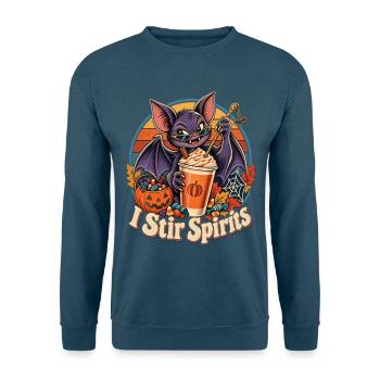 Halloween-Fledermaus-Barkeeper I Stir Spirits - Unisex Pullover - Indigoblau - Vorne