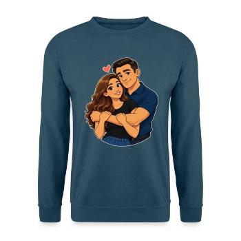 Herzerwärmendes Cartoon-Paar, das sich umarmt - Unisex Pullover - Indigoblau - Vorne