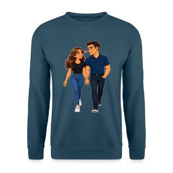 Paar-Spaziergang-Zeichentrick - Unisex Pullover - Indigoblau - Vorne