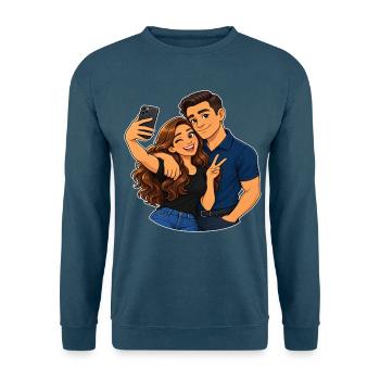 Paar-Selfie-Cartoon - Unisex Pullover - Indigoblau - Vorne