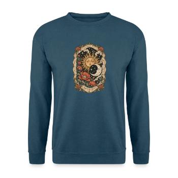 Slower Days – Mystische Sonne & Mond - Unisex Pullover - Indigoblau - Vorne