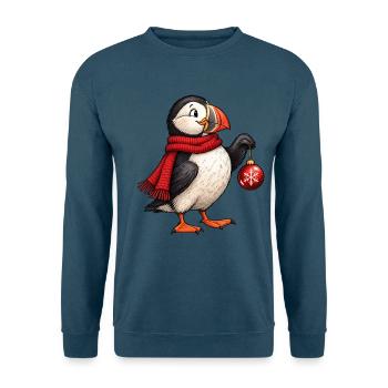Weihnachts-Papageitaucher mit rotem Schal und Ornament - Unisex Pullover - Indigoblau - Vorne