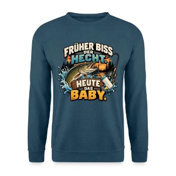 Früher Biss Hecht – Heute Baby - Unisex Pullover - Indigoblau - Vorne