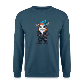 Ziege mit Winterjacke und Mütze - Unisex Pullover - Indigoblau - Vorne