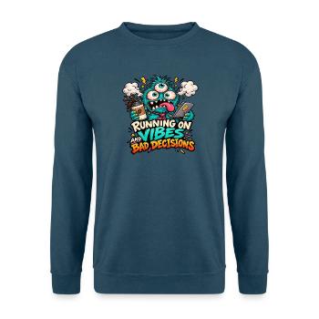 Monster auf Abgasen – Kaffee und schlechte Entscheidungen - Unisex Pullover - Indigoblau - Vorne