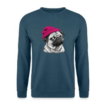 Pug im Pink Beanie - Unisex Pullover - Indigoblau - Vorne