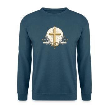 Kreuz und Ringe – Glaube und Bund - Unisex Pullover - Indigoblau - Vorne