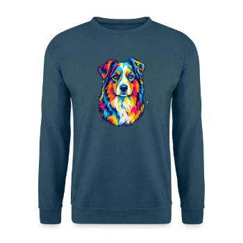 Bunter Australian Shepherd – Pop-Art-Aussie-Hund - Unisex Pullover - Indigoblau - Vorne
