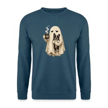  MEH Geist Mit Französischer Bulldogge Und - Unisex Pullover - Indigoblau - Vorne