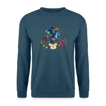 Blauer Drache hängt bunte Wäsche auf - Unisex Pullover - Indigoblau - Vorne