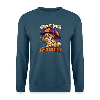 Vorsicht, bissig. Außer bei Regen. – Werwolf-Hund - Unisex Pullover - Indigoblau - Vorne