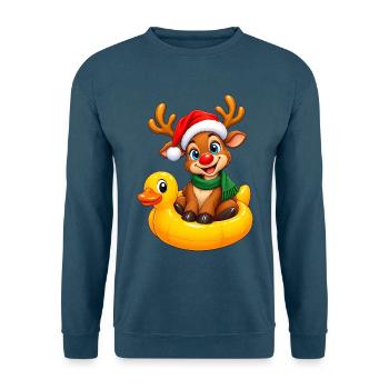 Rentier mit Ente Badeente Schwimmreifen - Unisex Pullover - Indigoblau - Vorne