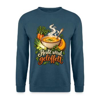 Suppen Shirt mit Kürbi -Spruch Heute wird gelöfflt - Unisex Pullover - Indigoblau - Vorne
