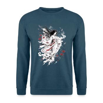 Göttin des Windes im scharlachroten Kimono - Unisex Pullover - Indigoblau - Vorne