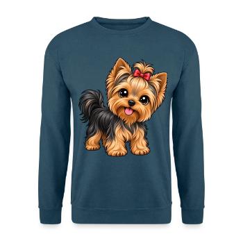 Yorkshire Terrier im Kawaii-Stil - Unisex Pullover - Indigoblau - Vorne