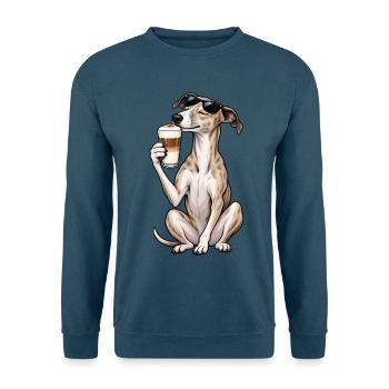 Whippet mit Latte Macchiato - Unisex Pullover - Indigoblau - Vorne