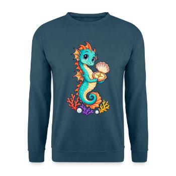 Kleiner Seepferddrache mit goldenem Muschelkompass - Unisex Pullover - Indigoblau - Vorne