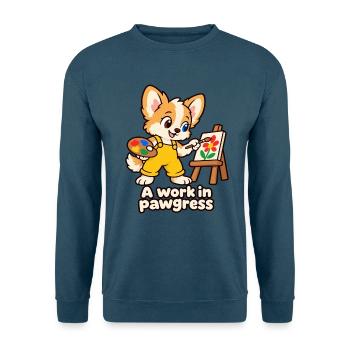 Ein Werk in Pawgress – Lustiges Gemälde des Hundes - Unisex Pullover - Indigoblau - Vorne