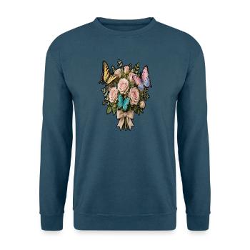 Rosen- und Schmetterlingsstrauß - Unisex Pullover - Indigoblau - Vorne
