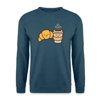 Kawaii Croissant Kaffee-Duo - Unisex Pullover - Indigoblau - Vorne