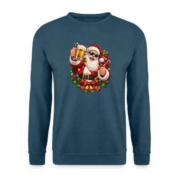 Fröhlicher Santa mit Bier und Geschenken - Unisex Pullover - Indigoblau - Vorne