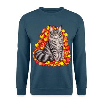 Herbstkatze auf Blätterkranz - Unisex Pullover - Indigoblau - Vorne