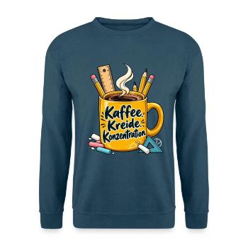 Lehrer Shirt mit Kaffeetasse und Spruch Kaffee  - Unisex Pullover - Indigoblau - Vorne