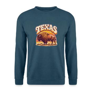 Texas-Bison im Retro Sonnenuntergang - Unisex Pullover - Indigoblau - Vorne