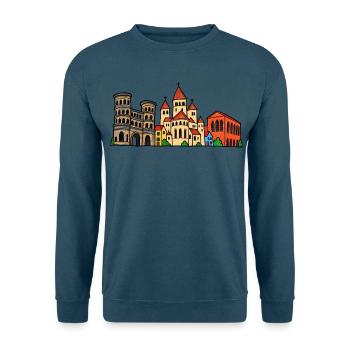 Trier Skyline im bunten Wachsmalstil - Unisex Pullover - Indigoblau - Vorne