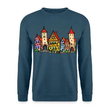 Rothenburg Skyline im bunten Wachsmalstil - Unisex Pullover - Indigoblau - Vorne