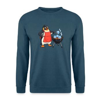Lustiger Pinguin grillt Eiswürfel am Kugelgrill - Unisex Pullover - Indigoblau - Vorne