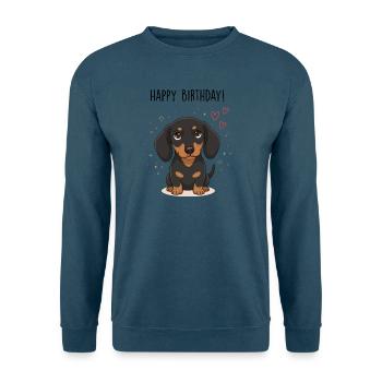 Süßer Dackel, Geburtstags-Welpenkarte & Tee - Unisex Pullover - Indigoblau - Vorne