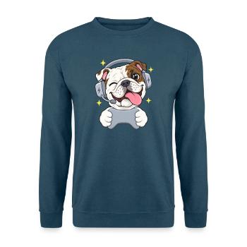 Gaming Englische Bulldogge Headset und Controller - Unisex Pullover - Indigoblau - Vorne