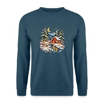 Gemütliche Weihnachtshütte verschneite Winterwelt - Unisex Pullover - Indigoblau - Vorne