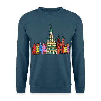 Posen Skyline im bunten Wachsmalstil - Unisex Pullover - Indigoblau - Vorne