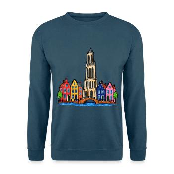 Utrecht Skyline im bunten Wachsmalstil - Unisex Pullover - Indigoblau - Vorne