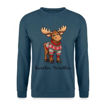 Sweater Weather – Süßer Elch im Weihnachtspullover - Unisex Pullover - Indigoblau - Vorne