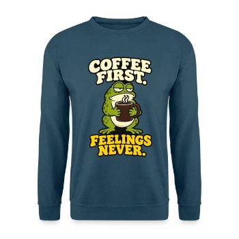 Kaffee zuerst Gefühle nie lustig Grummeliger Frosch - Unisex Pullover - Indigoblau - Vorne