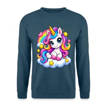 Regenbogen Unicorn auf Wolke - Unisex Pullover - Indigoblau - Vorne