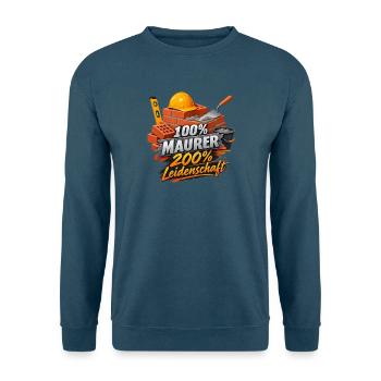 Maurerherz: 100% Maurer, 200% Leidenschaft - Unisex Pullover - Indigoblau - Vorne